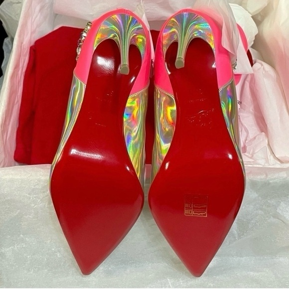 Christian Louboutin Jessie Bootie Joli 100mm, Holo patent speccio Slvr Lthr EU37 - Picture 4 of 12